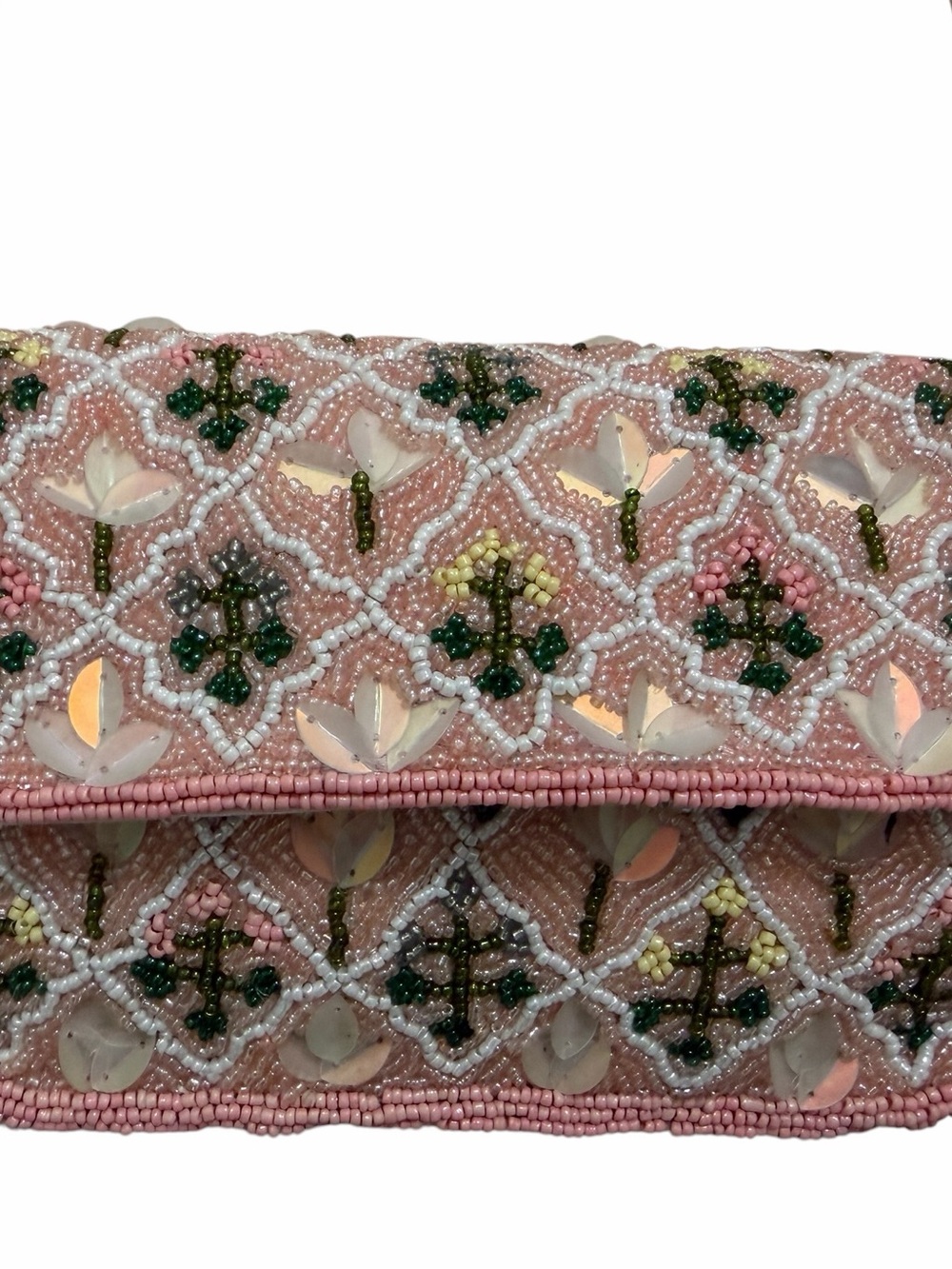 Made in India Pink & Green Garden Trellis Beaded Sequin Floral Bag New Release - Picture 6 of 10
